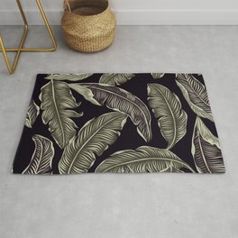 Jungle Leaves Pale Gold and Black Pattern Area & Throw Rug