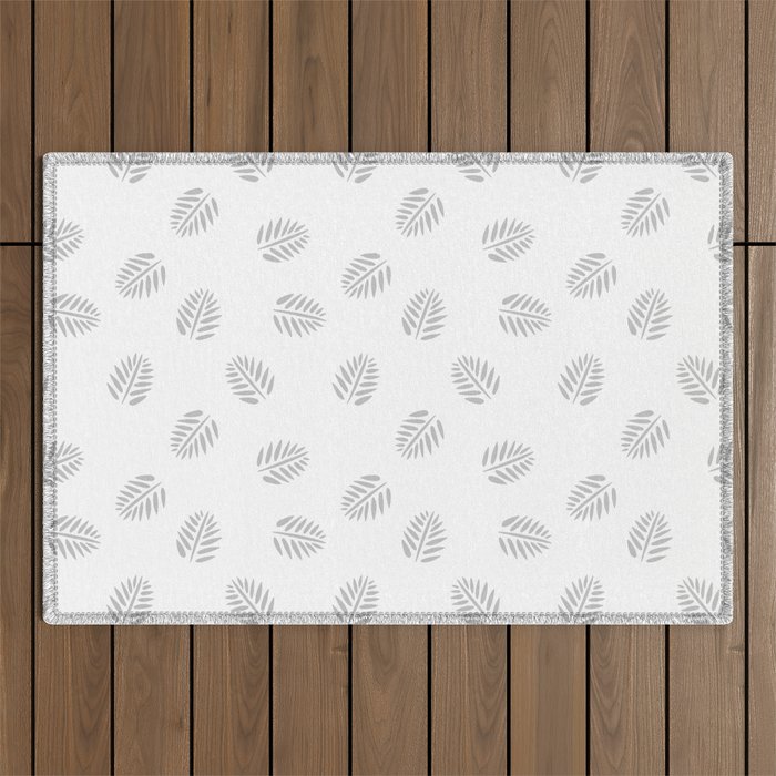 Light Grey Tropical Leaf Silhouette Seamless Pattern Outdoor Rug