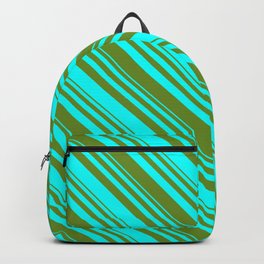 [ Thumbnail: Aqua & Green Colored Lined Pattern Backpack ]