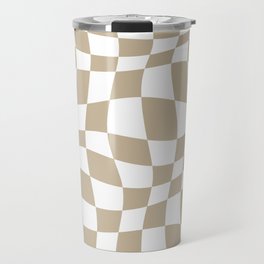 Warped Checkered Pattern (tan/white) Travel Mug