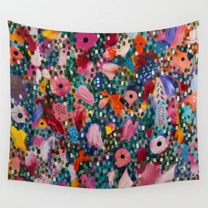 Kabloom #10 Wall Tapestry | Painting, Acrylic, Flowers, Colorful, Abstract, Vivid, Bright, Cheerful, Floral, Tropical
