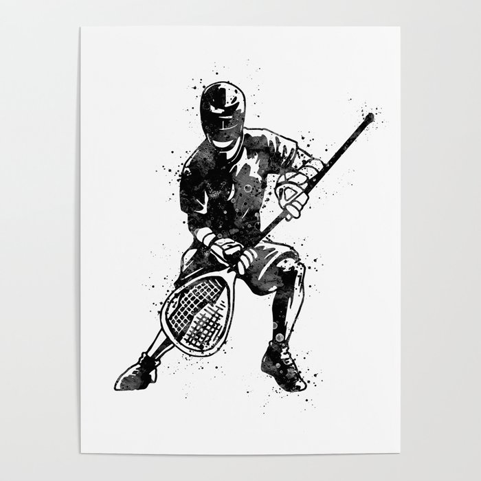 Boy Lacrosse Goalie Black and White Poster