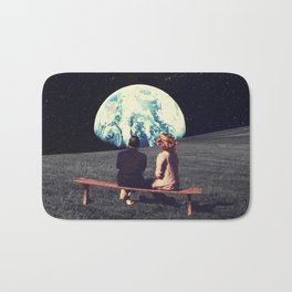 We Used To Live There Bath Mat | Retro, Landscape, Nightsky, Curated, Planet, Woman, Blue, Space, Sky, Black 