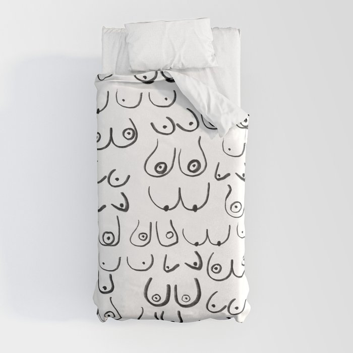 Boobs Pattern - black and white line drawing, life drawing, feminine art  Duvet Cover