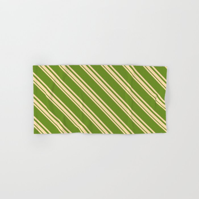 Tan and Green Colored Striped/Lined Pattern Hand & Bath Towel