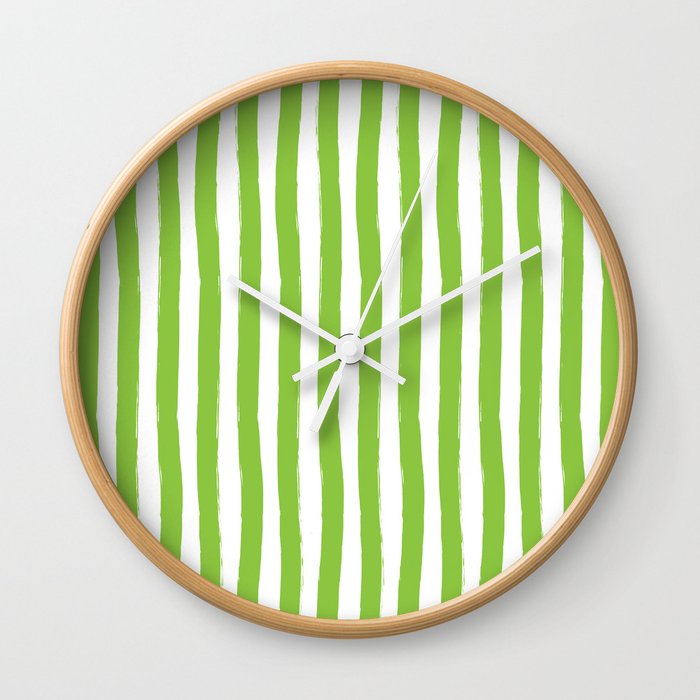 Green and White Cabana Stripes Palm Beach Preppy Wall Clock