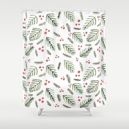 Christmas tree branches and berries - vintage Shower Curtain
