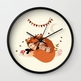 Renarde et chouette endormies Wall Clock