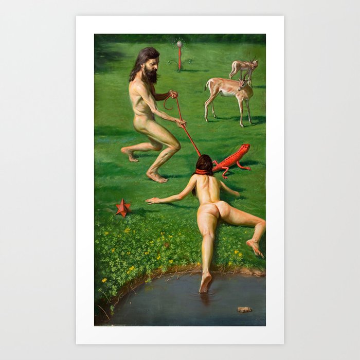 ADRIANOS SOTIRIS : Allegory of modern day Adam and Eve and the epic of Gilgamesh Art Print
