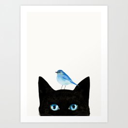 Cat and Bird Art Print