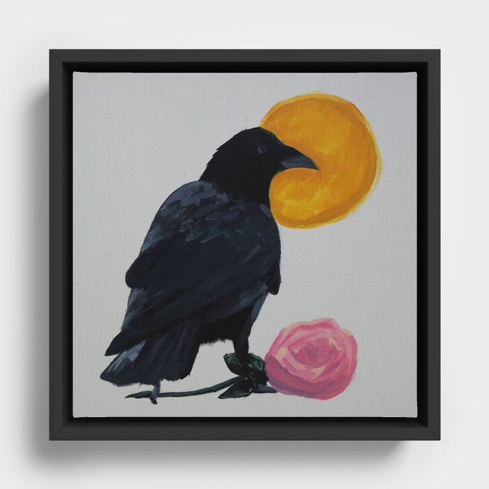 Crow and Rose Framed Canvas