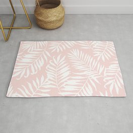 Tropical Palm Leaves - Pink & White Palm Leaf Pattern Area & Throw Rug