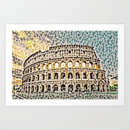 Italy Colosseum Artistic Illustration Colored Slits Style Art Print | Rug, Architecture, Table, Travel, Old, Painting, Dome, Landmark, Italy, Ancient 