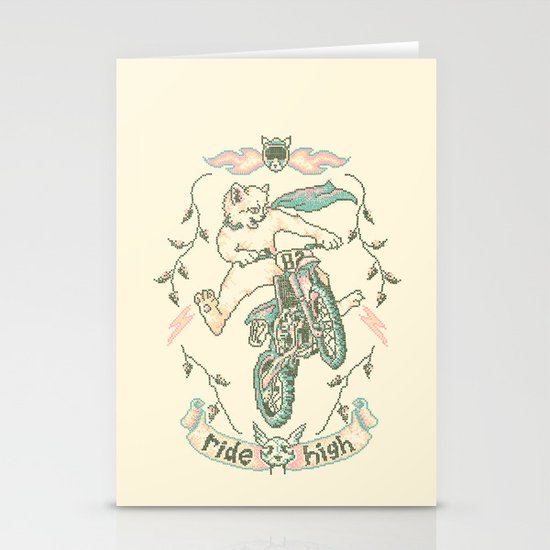 Motocross-Stitch Kitteh Stationery Cards