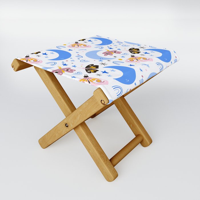 Moths and Moons - Blue & Pink Folding Stool