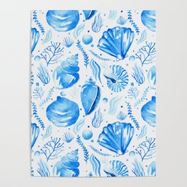 Seashells - Blue Poster