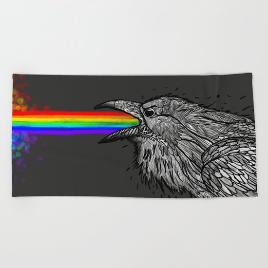 Rainbow Raven is sick of you Beach Towel