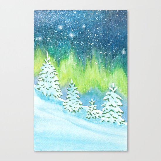 Winter Aurora Landscape Canvas Print