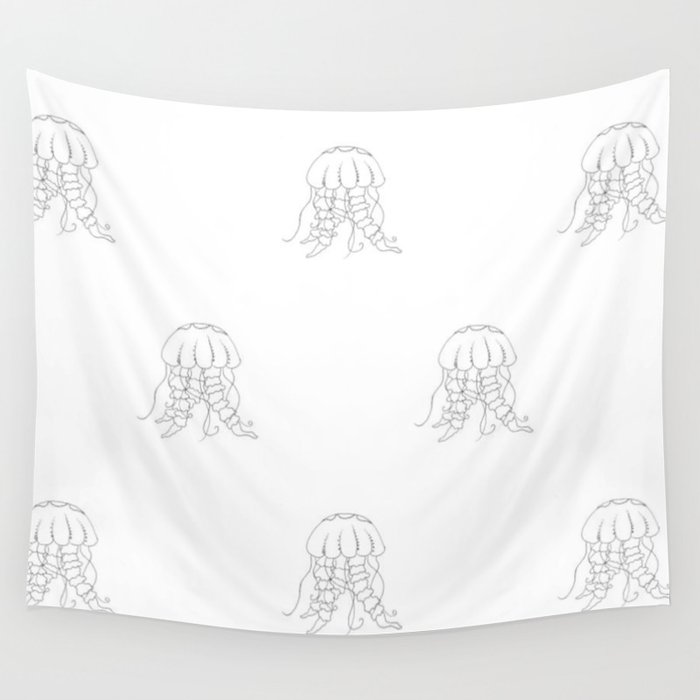 Jellyfish Outline Pattern - Under the Sea Collection Wall Tapestry