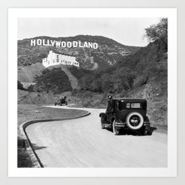 Old Hollywood sign Hollywoodland black and white photograph Art Print