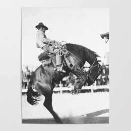Cowboy On Bucking Bronco At Rodeo - Circa 1910 Poster