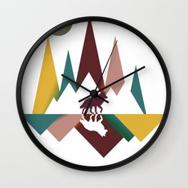 Colorful Vintage Wolf In Whimsical Wild and Mountains With Moon Wall Clock