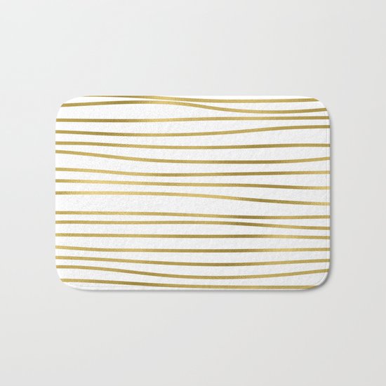 Small uneven gold glitter stripes on clear white - horizontal pattern on #Society6 Bath Mat