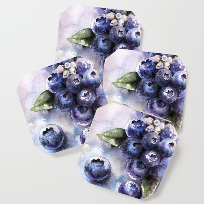 Watercolor Blueberries - Food Art Coaster