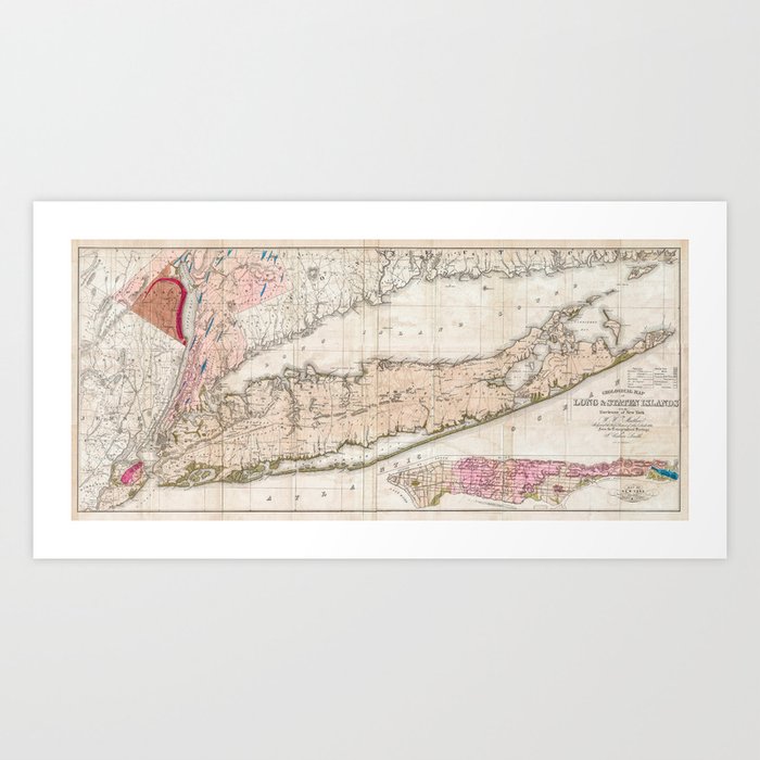 1842 Map of Long Island Art Print