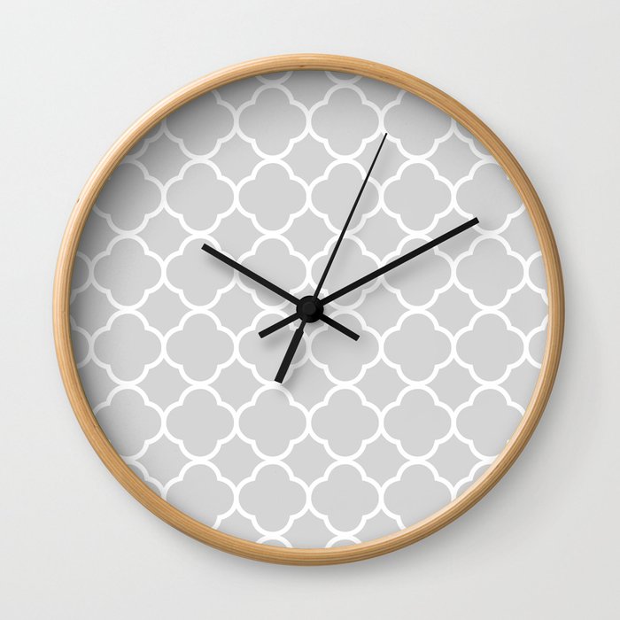 Gray & White Quatrefoil Wall Clock