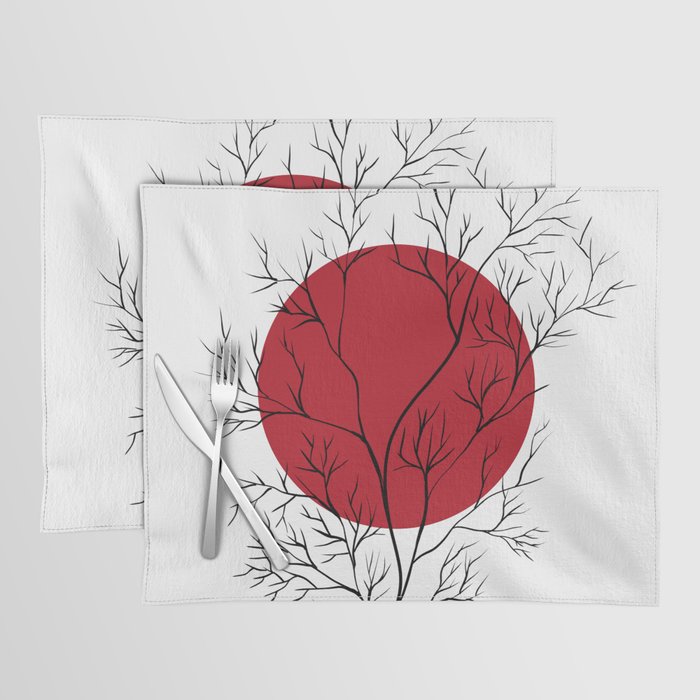 Red tree design black and white  circle  Placemat