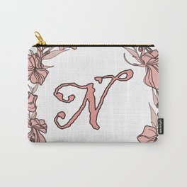 Letter N Rose Pink Initial Monogram - Letter n Carry-All Pouch