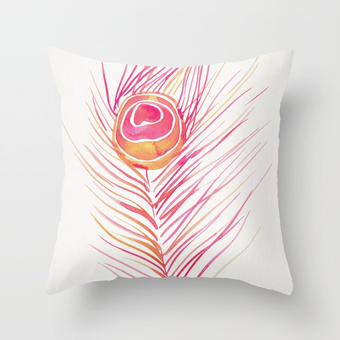 Peacock Feather Peachy Pink Palette Throw Pillow By Catcoq
