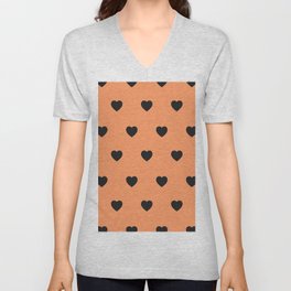 Modern Black Orange Heart Elegant Collection V Neck T Shirt
