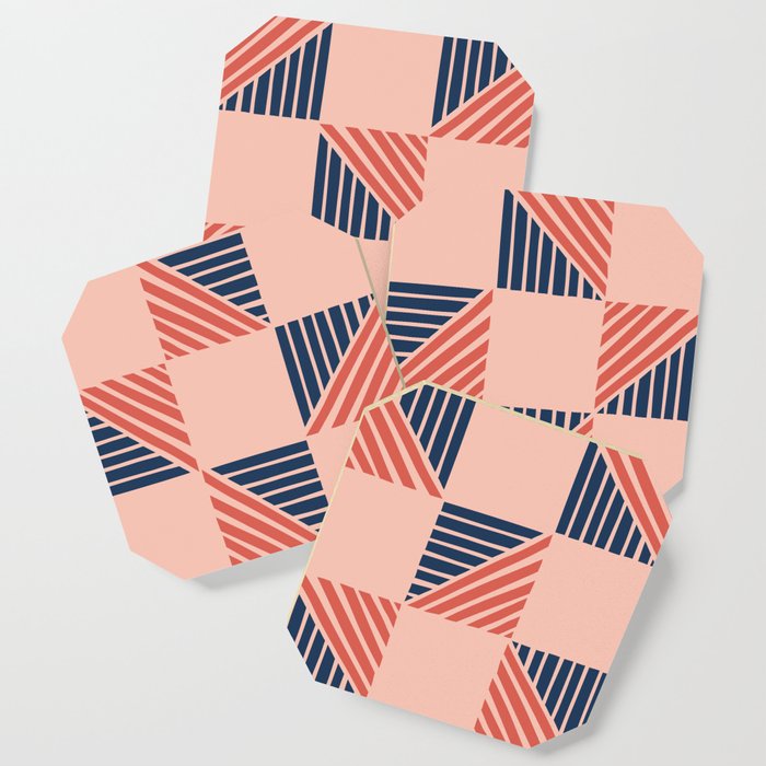 Abstract Shape Pattern 14 in Navy Blue Dusty Pink Coaster
