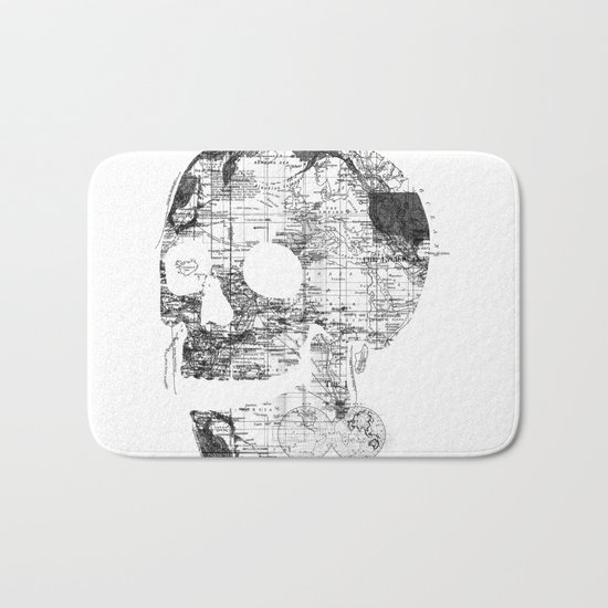 Skull Wanderlust Black and White Bath Mat