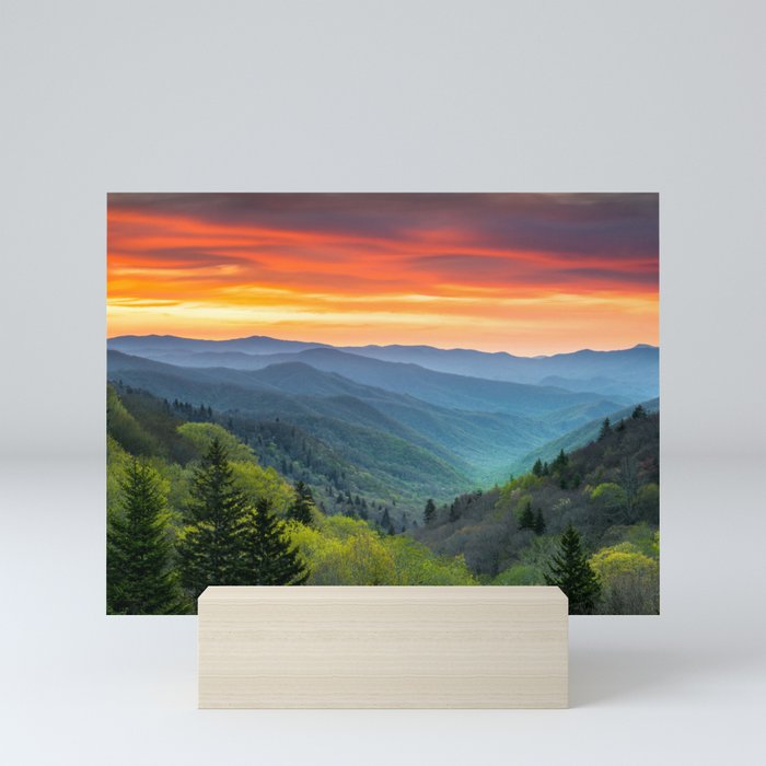 Great Smoky Mountains Gatlinburg Tennessee Mountain Sunrise Scenic Outdoor Landscape Mini Art Print