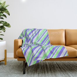 [ Thumbnail: Green, Medium Slate Blue, and Lavender Colored Lines Pattern Throw Blanket ]