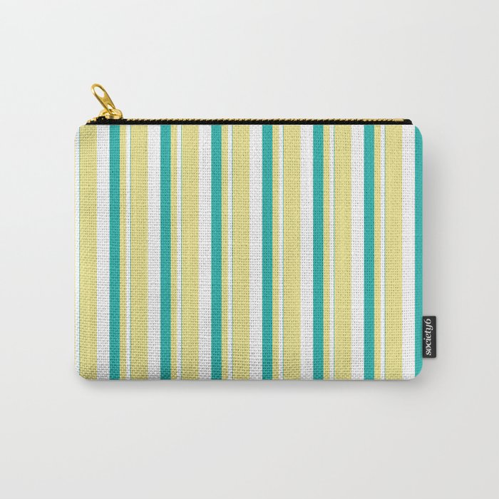 Light Sea Green, White, and Tan Colored Stripes/Lines Pattern Carry-All Pouch
