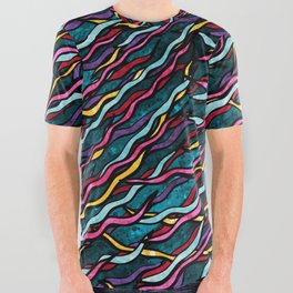 Rainbow ribbons pattern, colorful galaxy stripes All Over Graphic Tee