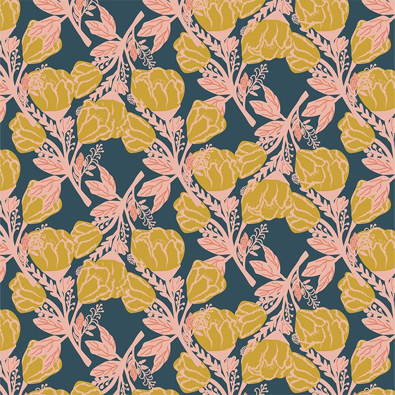 pink & yellow floral pattern on a navy background
