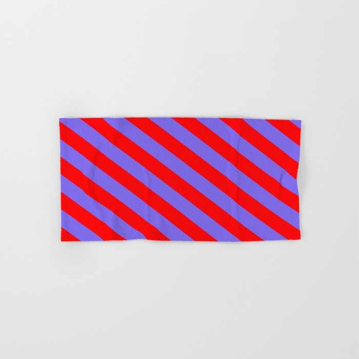Medium Slate Blue and Red Colored Stripes/Lines Pattern Hand & Bath Towel