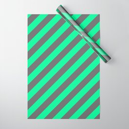 [ Thumbnail: Green and Dim Gray Colored Striped/Lined Pattern Wrapping Paper ]