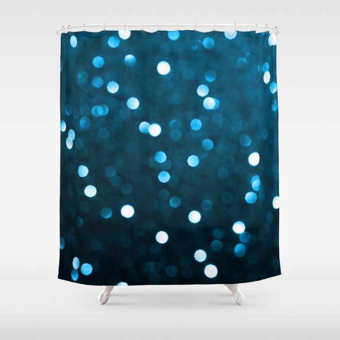 Cyan Blue Sparkly Bokeh Abstract Shower Curtain by ...