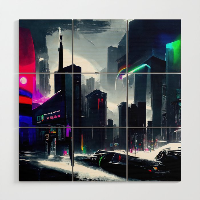 Postcards from the Future - Neon City Wood Wall Art