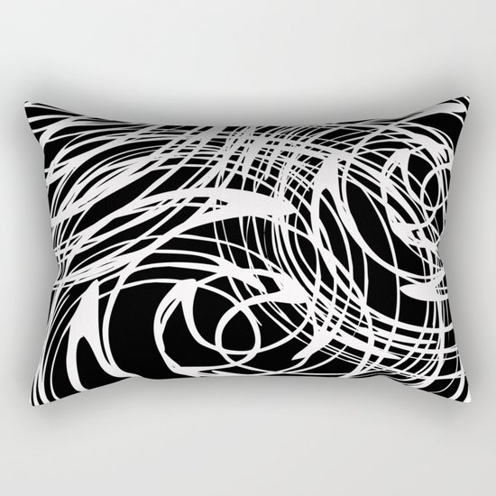Abstract white pattern on a black background . Rectangular Pillow