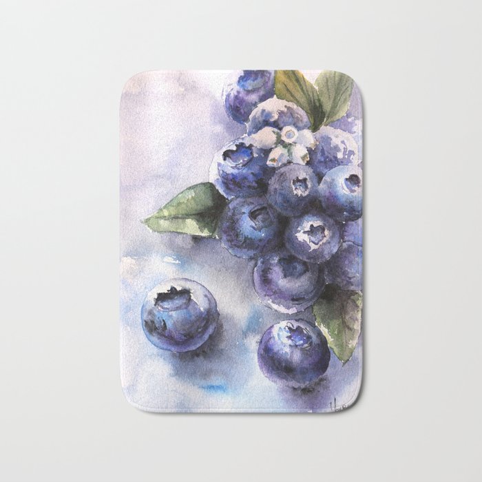 Watercolor Blueberries - Food Art Bath Mat