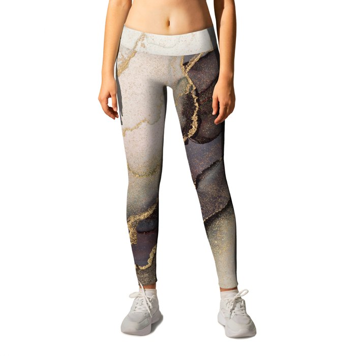 Golden Earth Tones Marble Abstract Ink Leggings