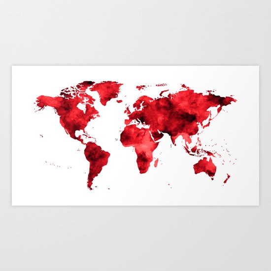 World Map Red Paint Art Print