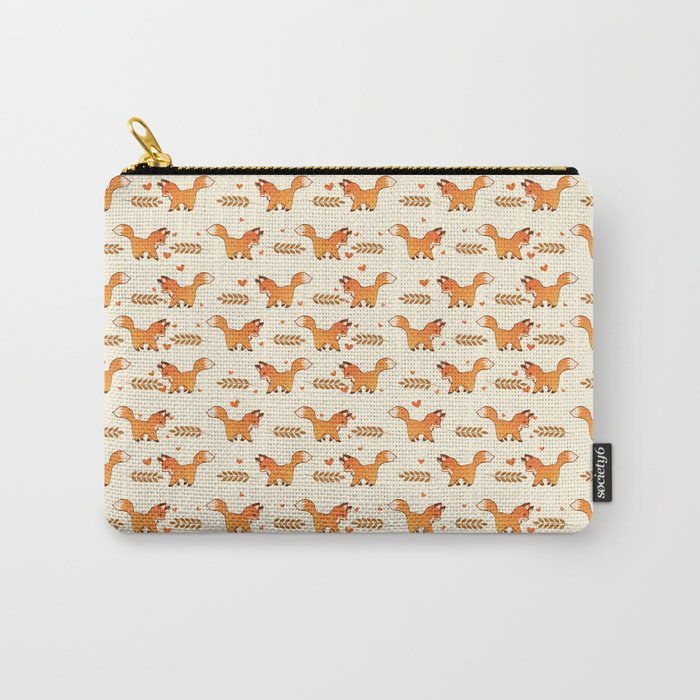Red Fox & Hearts Pattern Carry-All Pouch